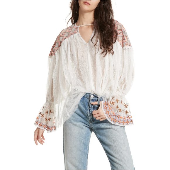 Joyride Sheer Mesh Embroidered Long Sleeve Top XS - Picture 1 of 8